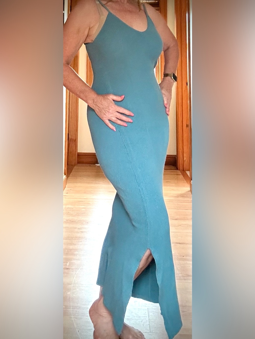 Freshman 1996 Sleeveless Teal Knit Maxi Slip Dress